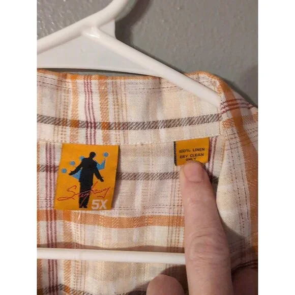 Steve Harvey Classic Men's Plaid Short Sleeve Button Up Size 5XL NWT 100% Linen - Picture 2 of 10